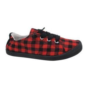Jellypop Canvas Sneakers Red Black Plaid Sz 7.5